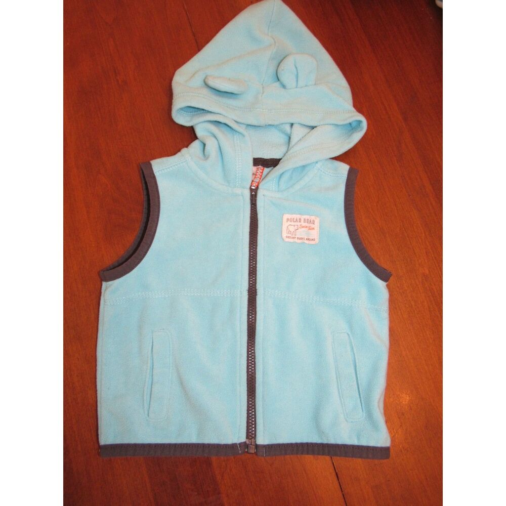 Fleece Teal Turquoise Blue Baby Zip Vest with Bear Ears Polar Bear Coolest Dude